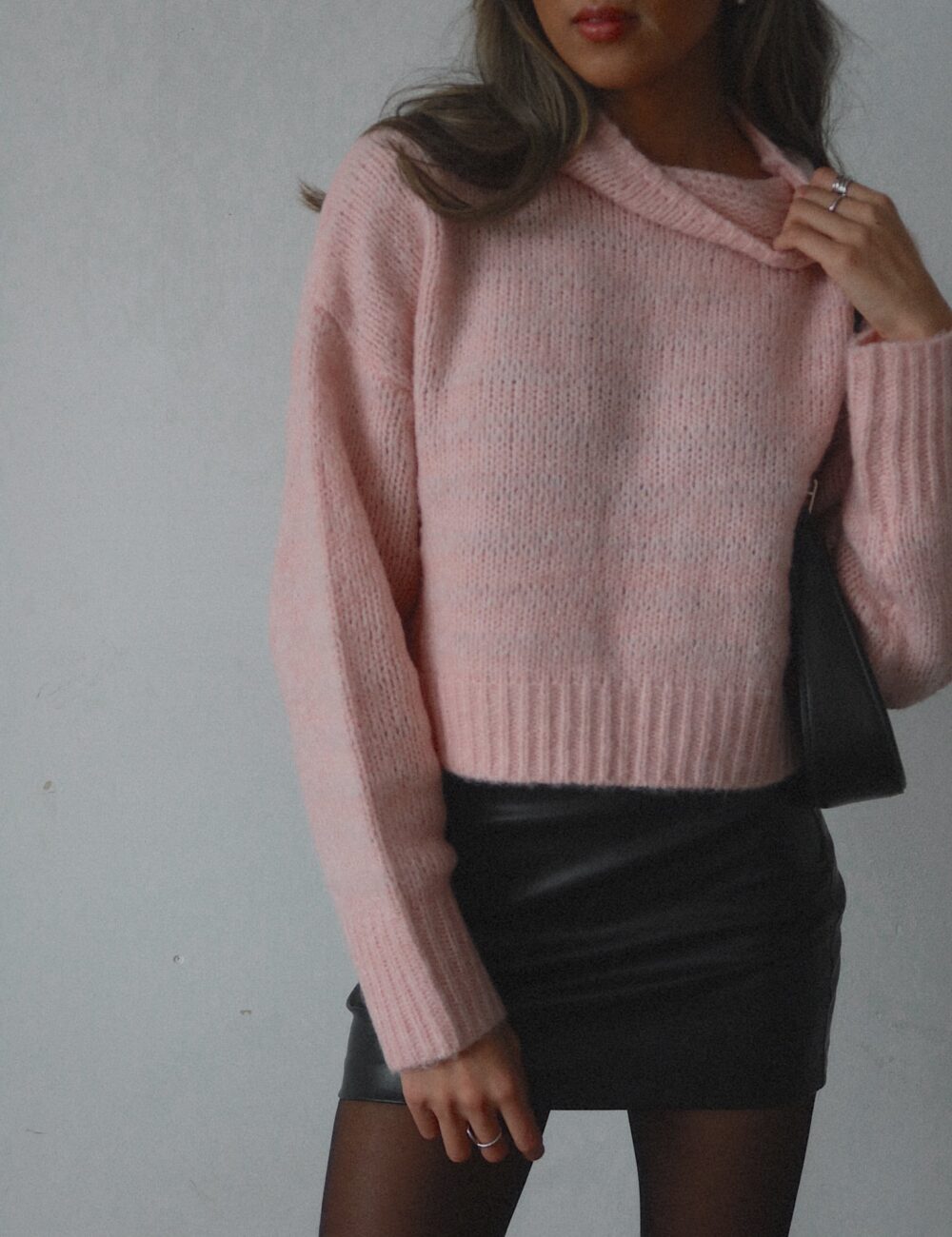 Tenley Textured Turtleneck In Blush